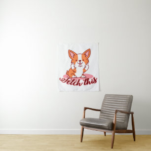 Funny Corgi Hund Middle Finger holt das Wandteppich