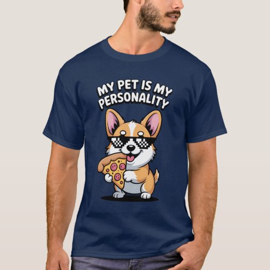 Funny Corgi Pizza Lover Pet Spaß T-Shirt (Vorderseite)