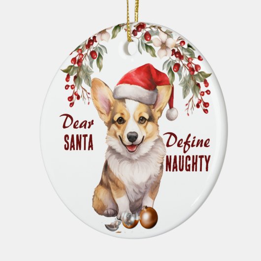Funny Corgi Puppy definiert naughty Weihnachten Keramik Ornament (Links)