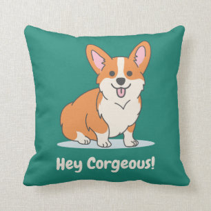 Funny Corgi Puppy Pun - Hey Corgeous Kissen