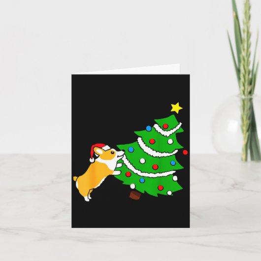Funny Corgi Pushing Christmas Tree Xmas Dog Mom Karte (Vorderseite)