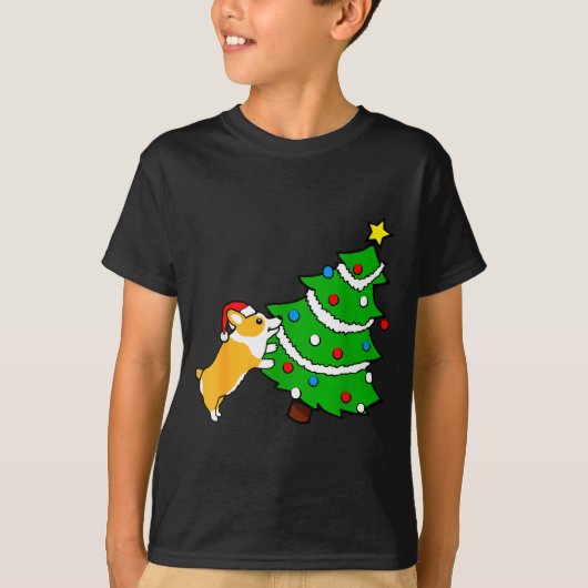 Funny Corgi Pushing Christmas Tree Xmas Dog Mom  T-Shirt (Vorderseite)