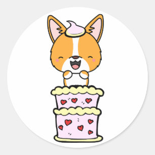 Funny Corgi springt aus einem Kuchen Runder Aufkleber