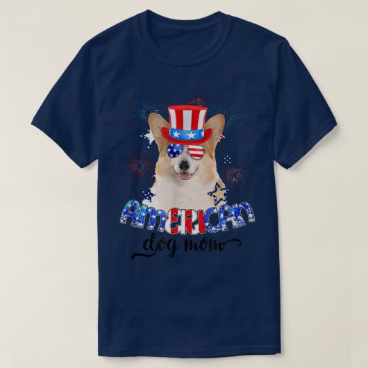 Funny Corgi Traaring Sonnenbrille USA Flag 4. Juli T-Shirt (Design vorne)