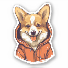 Funny Corgi Wearing Hoodie Aufkleber
