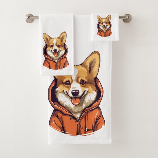 Funny Corgi Wearing Hoodie Badhandtuch Set (Insitu)