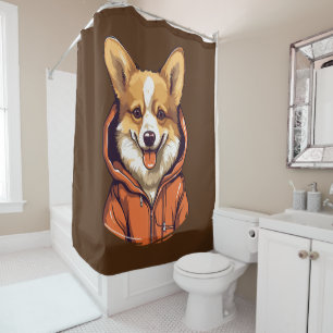 Funny Corgi Wearing Hoodie Duschvorhang