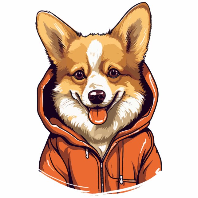 Funny Corgi Wearing Hoodie Fotoskulptur Magnet (Vorne)