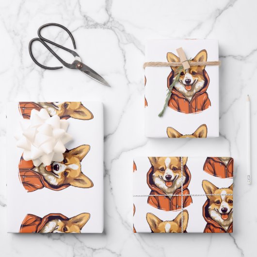 Funny Corgi Wearing Hoodie Geschenkpapier Set (Vorderseite)