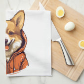 Funny Corgi Wearing Hoodie Geschirrtuch (Viertel Falte)