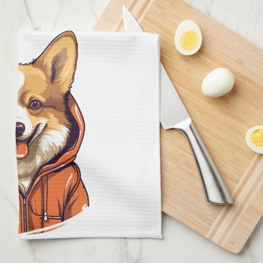 Funny Corgi Wearing Hoodie Geschirrtuch (Viertel Falte)