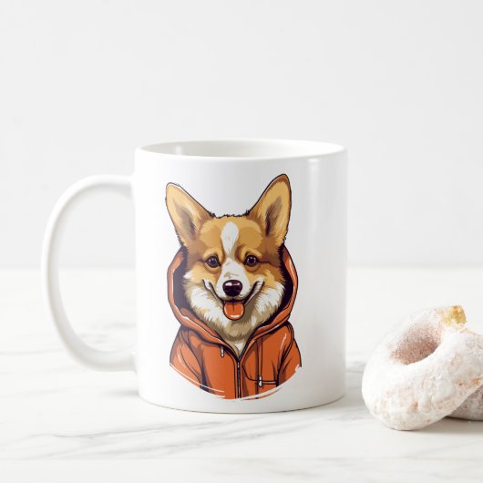 Funny Corgi Wearing Hoodie Kaffeetasse (Mit Donut)