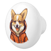 Funny Corgi Wearing Hoodie Keramikknauf (Rechts)