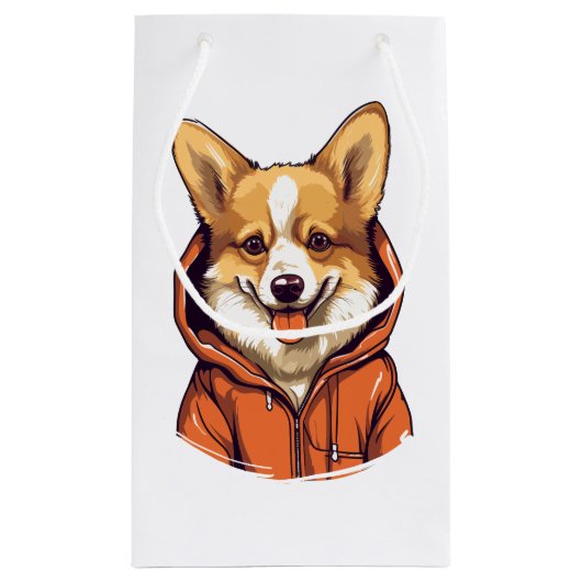 Funny Corgi Wearing Hoodie Kleine Geschenktüte (Rückseite)