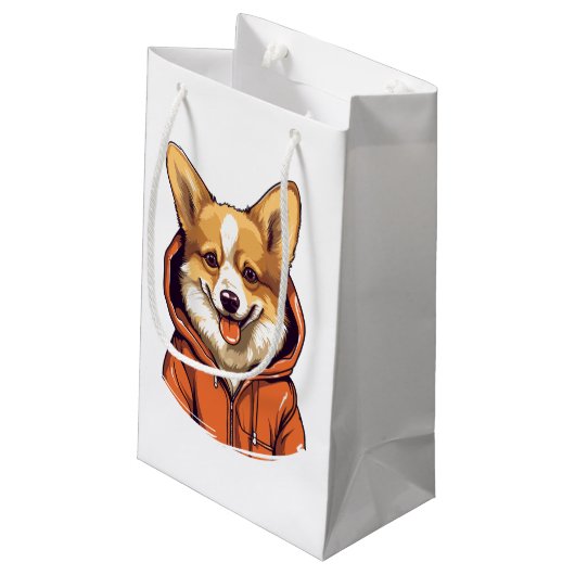 Funny Corgi Wearing Hoodie Kleine Geschenktüte (Rückseite Schrägansicht)