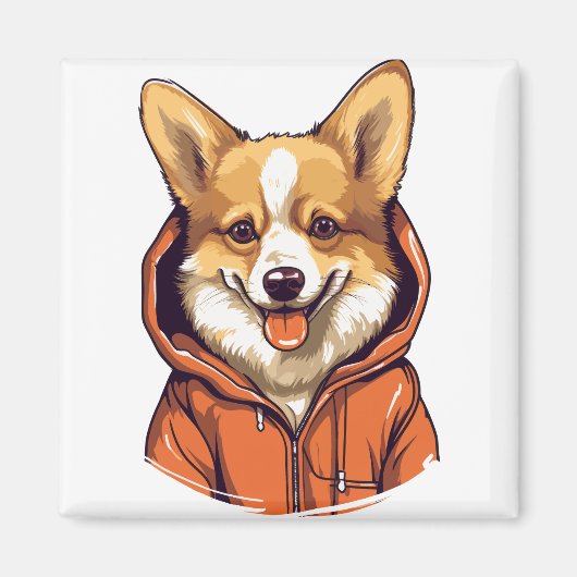 Funny Corgi Wearing Hoodie Magnet (Vorne)