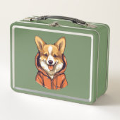 Funny Corgi Wearing Hoodie Metall Brotdose (Vorderseite)