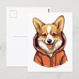 Funny Corgi Wearing Hoodie Postkarte