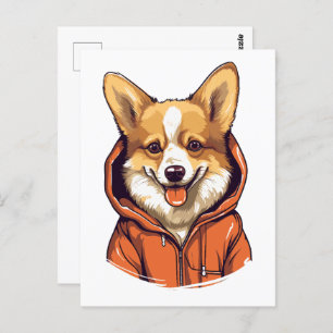 Funny Corgi Wearing Hoodie Postkarte