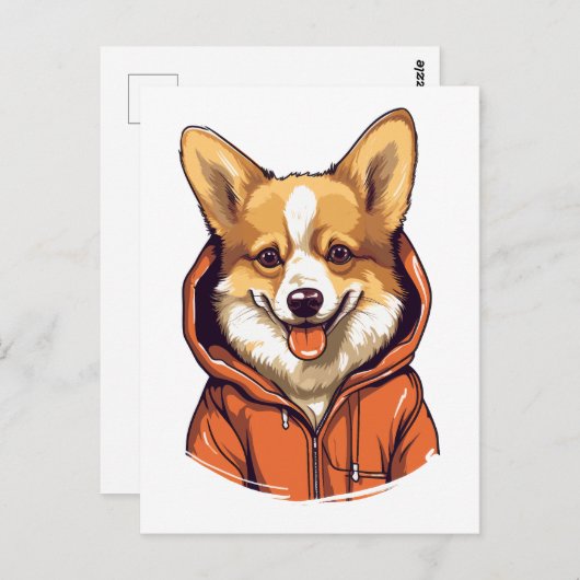 Funny Corgi Wearing Hoodie Postkarte (Vorne/Hinten)