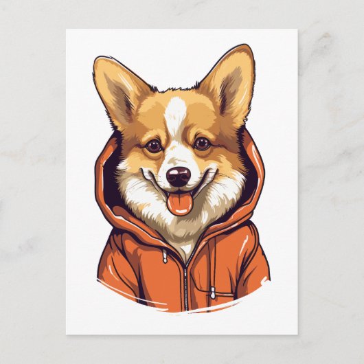 Funny Corgi Wearing Hoodie Postkarte (Vorderseite)