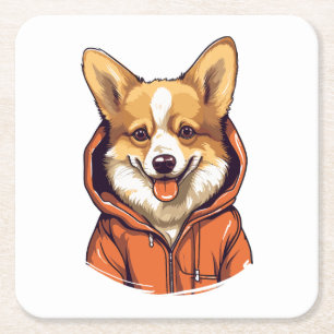Funny Corgi Wearing Hoodie Rechteckiger Pappuntersetzer
