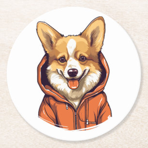 Funny Corgi Wearing Hoodie Runder Pappuntersetzer