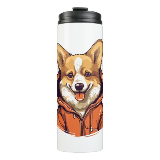 Funny Corgi Wearing Hoodie Thermosbecher (Vorderseite)
