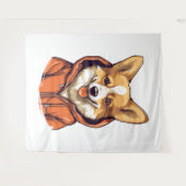 Funny Corgi Wearing Hoodie Wandteppich (Vorderseite (Horizontal))
