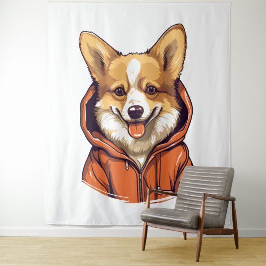 Funny Corgi Wearing Hoodie Wandteppich (Beispiel)