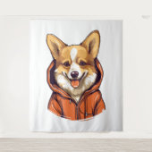 Funny Corgi Wearing Hoodie Wandteppich (Vorderseite)