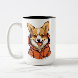 Funny Corgi Wearing Hoodie Zweifarbige Tasse