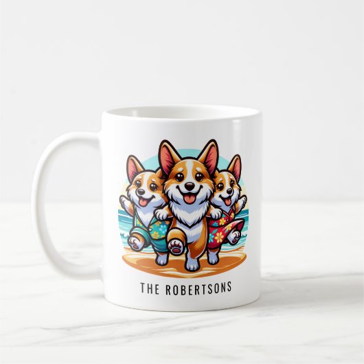 Funny Corgis tanzt am Strand Personalisiert Kaffeetasse (Links)