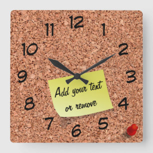 FUNNY Cork Board with Customizable Text on Post It Quadratische Wanduhr
