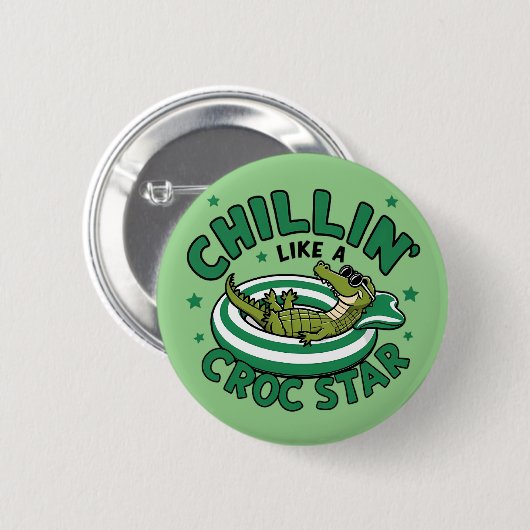 Funny Corocdile Cartoon Croc Sommer Button (Vorne & Hinten)