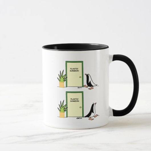Funny Cosmetic Plastic Chirurg Pinguin Cartoon Tasse (Rechts)