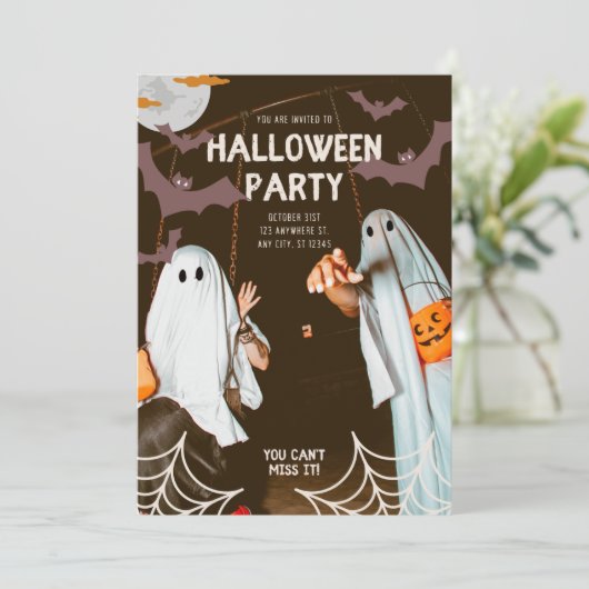 Funny Costume Halloween-Party Einladung (Stehend Vorderseite)