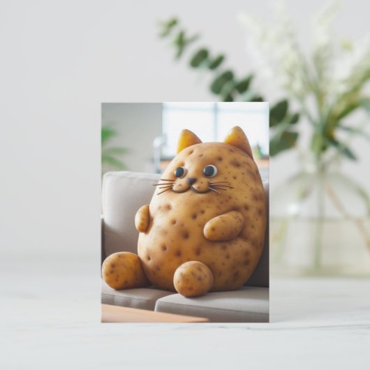Funny Couch Potato Cat Postkarte (Stehend Vorderseite)