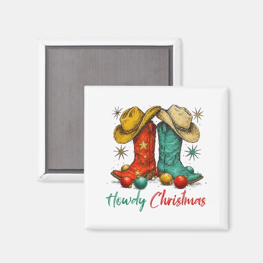 Funny Country Western Christmas Howdy Cowboy Boots Magnet (Vorderseite/Rückseite)