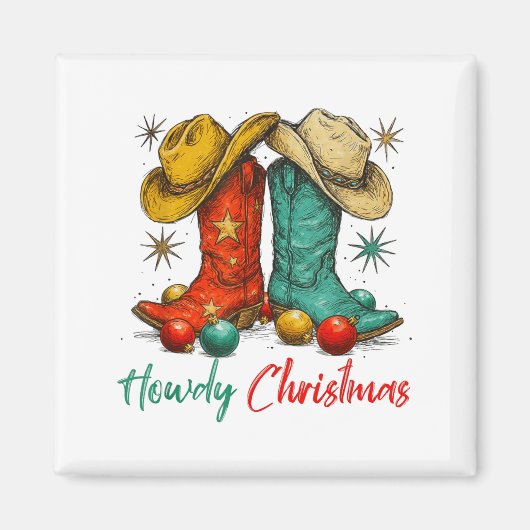 Funny Country Western Christmas Howdy Cowboy Boots Magnet (Vorne)