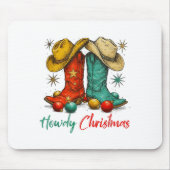 Funny Country Western Christmas Howdy Cowboy Boots Mousepad (Vorne)