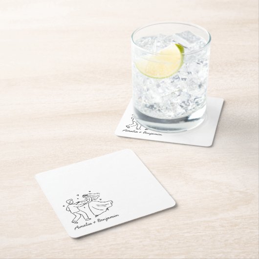 funny couple Hand Drawn wedding Rechteckiger Pappuntersetzer (Vor Ort)