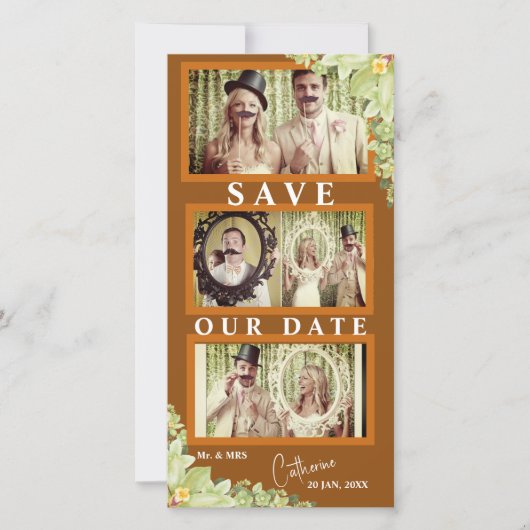 Funny Couples Mustache Foto Save the Date Strippen (Vorderseite)