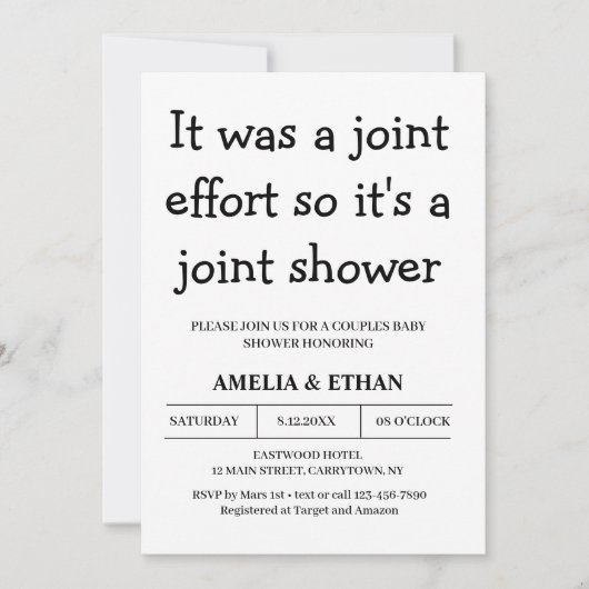 Funny Couples schwarz-weiße Babydusche Einladung (Vorderseite)