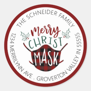 Funny COVID-19 MERRY ChristMASK Rücksendeadresse Runder Aufkleber