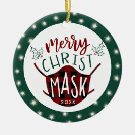Funny COVID MERRY ChristMASK Buffalo Kariertes Fot Keramik Ornament