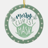 Funny COVID MERRY ChristMASK Foto Green Keramik Ornament (Vorne)