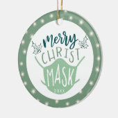 Funny COVID MERRY ChristMASK Foto Green Keramik Ornament (Links)