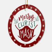 Funny COVID MERRY ChristMASK Foto Red Keramik Ornament (Links)