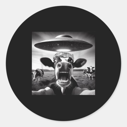 Funny Cow Abduction By Ufo Selfie - Hilarious Alie Runder Aufkleber (Vorderseite)